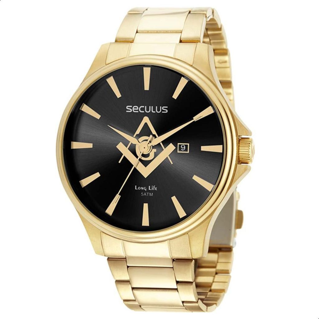 Imagem Relógio Masculino Seculus Dourado Analógico Maçonaria 44116GPSVDA2