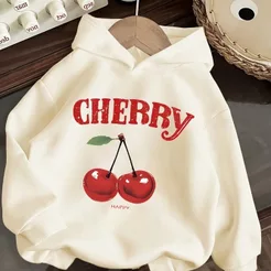 Moletom Infantil com Capuz para Meninas, Estampa Cereja Curry Estilo Descolado de Para Meninas