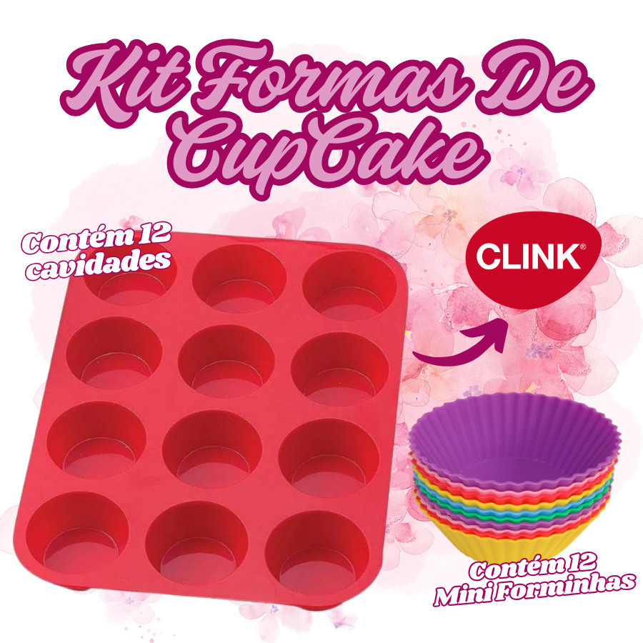 KIT Formas Para CupCake De Silicone Multicoloridas Molde Com 12 Cavidades E Mini Forma 12 Unidades