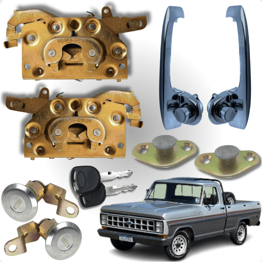 Conjunto Fechadura Maçaneta Cromada Batente Cilindro Com Chaves Porta Ford F1000 F4000 1972 A 1992