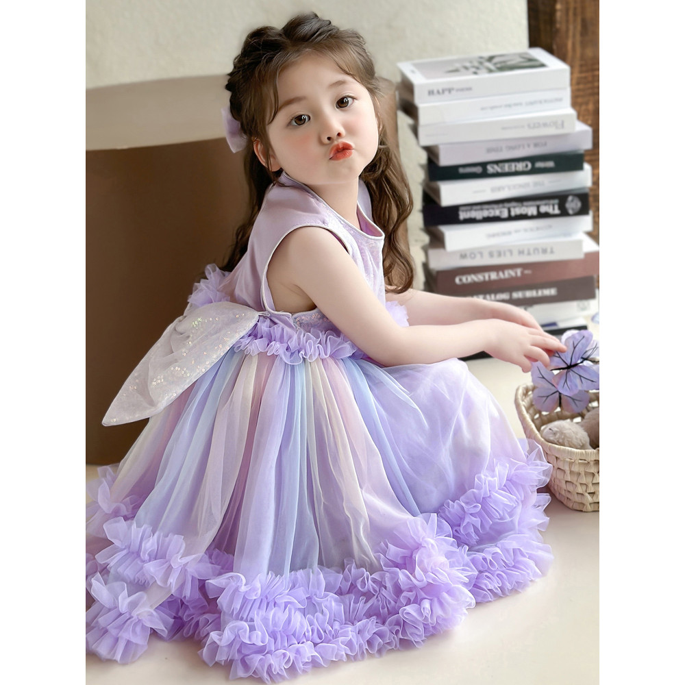 Feminino. crianças vestido de verão 2025 novo estilo. crianças meninas verão colete gaze saia desempenho princesa saia P