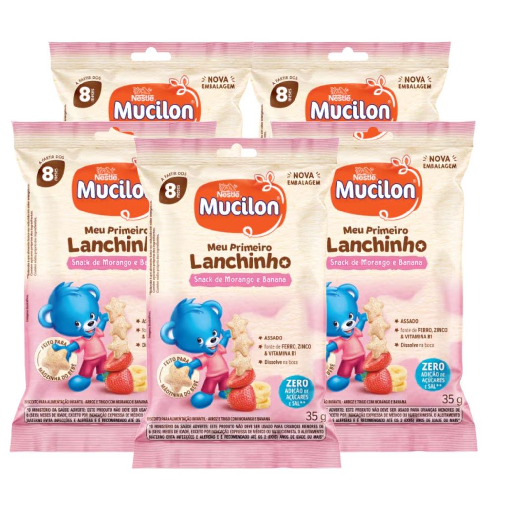 Kit Snack Infantil Meu Primeiro Lanchinho Morango E Banana Mucilon - 5 Unidades 35g