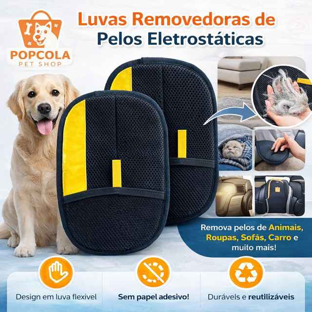 Luva Tira Pelos Pet Cães Gatos Remove Pelos Sofá Roupa Reutilizável Lavável Massagem