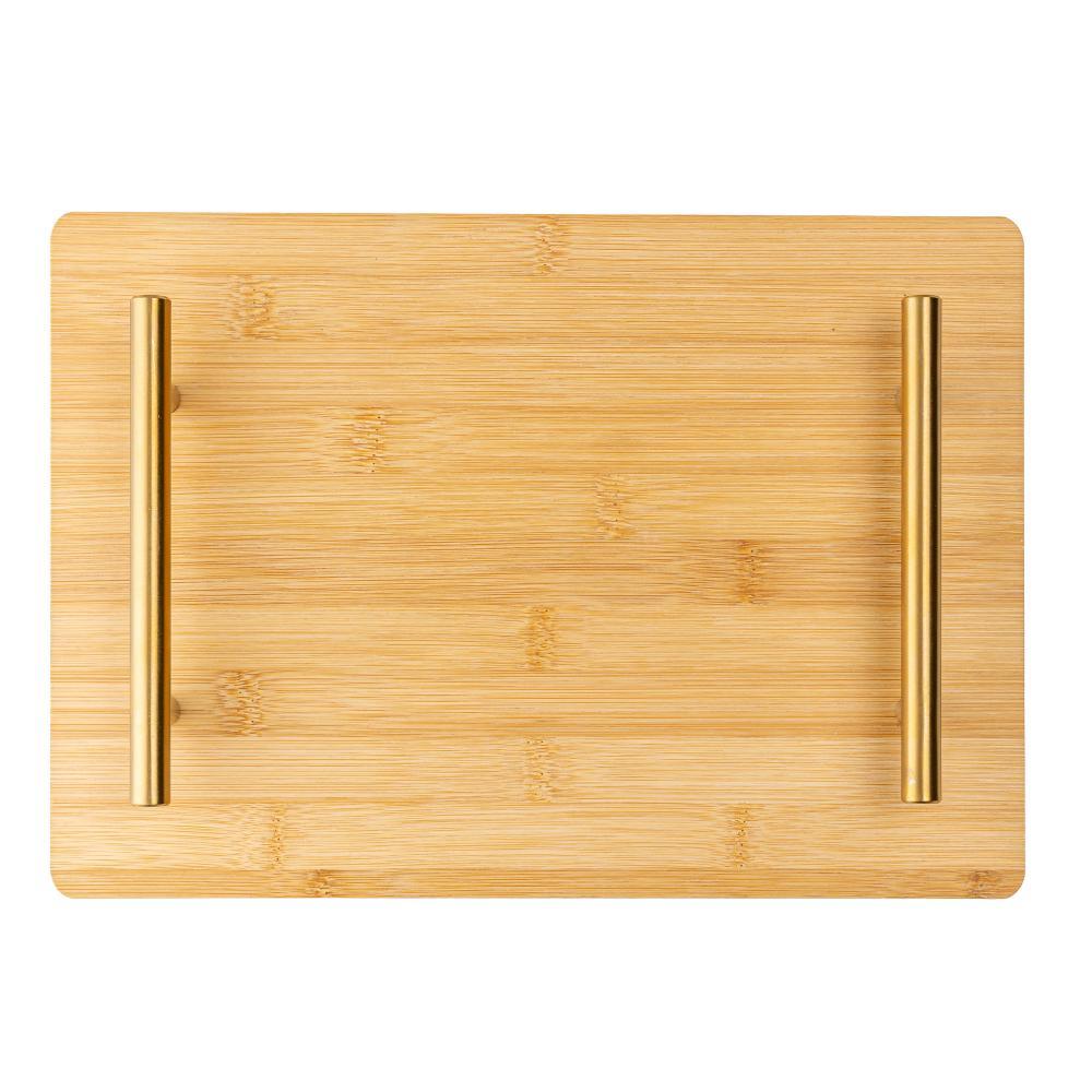 Bandeja Alça de Metal Dourada Seattle 30x21 Natural Bambu em Oferta na Shopee