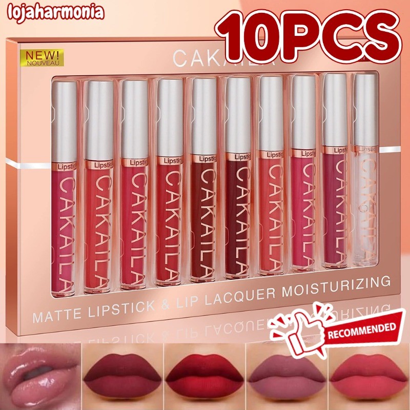 10-Color Brilho Labial Fosco à Prova D'Água com Hidratação Natural e Saudável CAKAILA