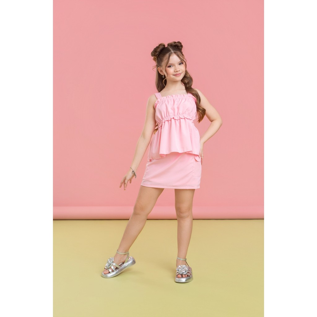 Conjunto Peplum Cargo Rosa infantil menina roupa crianca