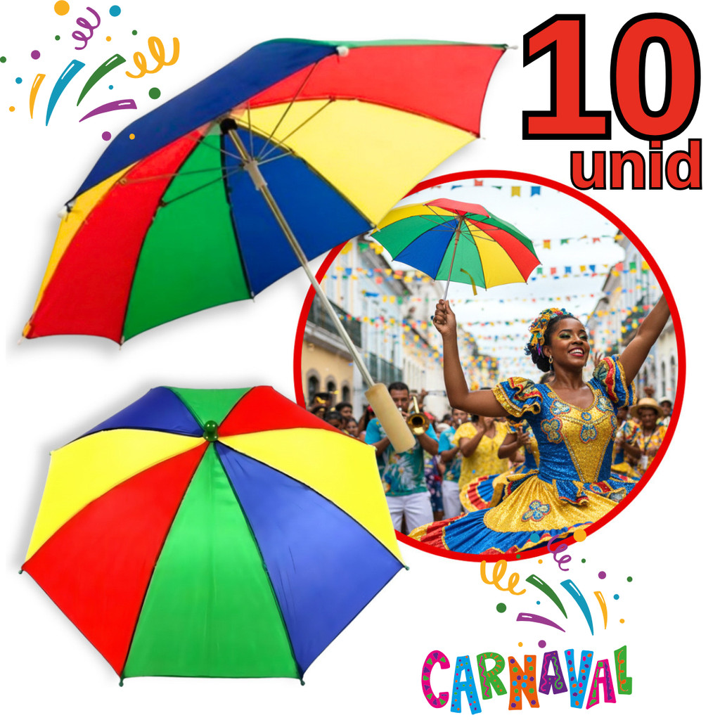 Kit Mini Guarda Chuva Sombrinha Frevo Colorida Carnaval Decoração Fantasia Dança Atacado