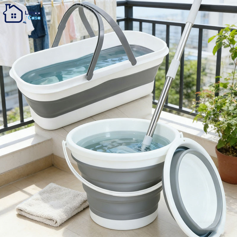 Balde retangular dobrável de silicone para fácil armazenamento，equipado com rodas.