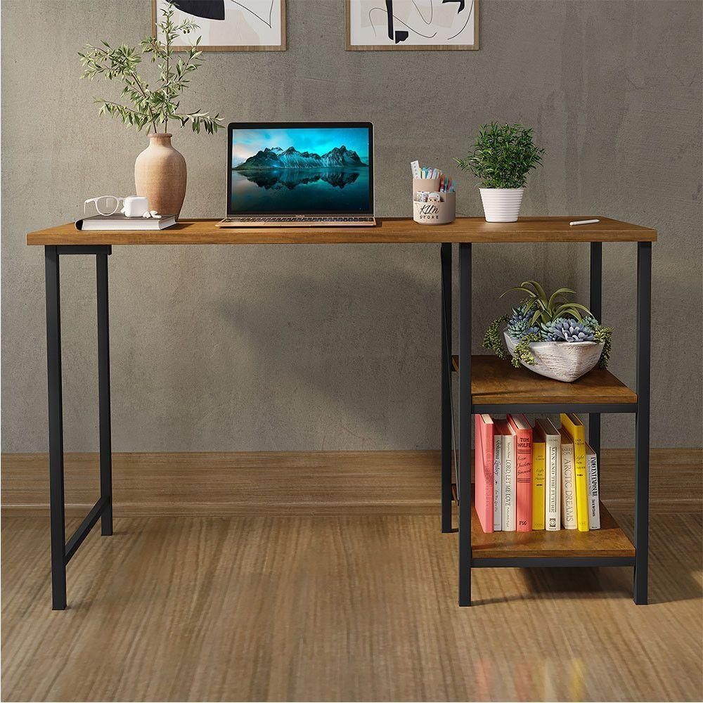Escrivaninha Mesa Office Estudo Estilo Industrial 110cm Klm Preto/imbuia