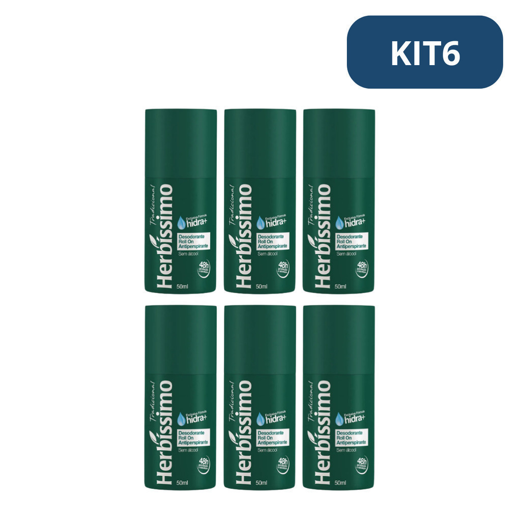 Kit 6 Desodorante Herbíssimo Roll on Tradicional 55g (Protege até 48HR) em Oferta na Shopee
