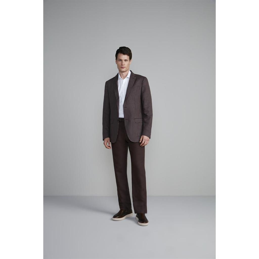 Blazer Alfaiataria Risca de Giz Slim Fit - Marrom Café