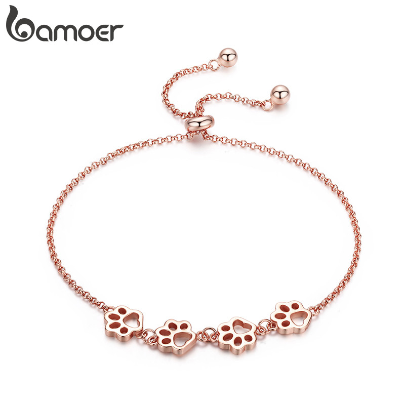 Pulseira Bamoer De Ouro Rosa Fofa Com Estampa De Pata De Animal De Estimação Joia Elegante Presente Para Mulheres