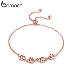 Pulseira Bamoer De Ouro Rosa Fofa Com Estampa De Pata De Animal De Estimação Joia Elegante Presente Para Mulheres