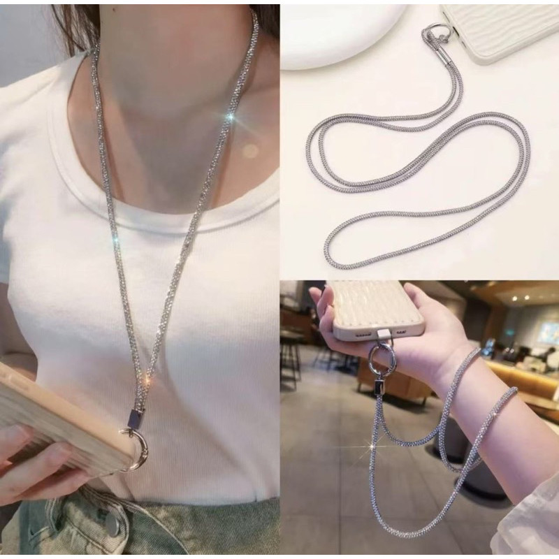 Cordão Telefônico Rhinestones Com Porta-Cartões Transparente Chaveiro Colorido