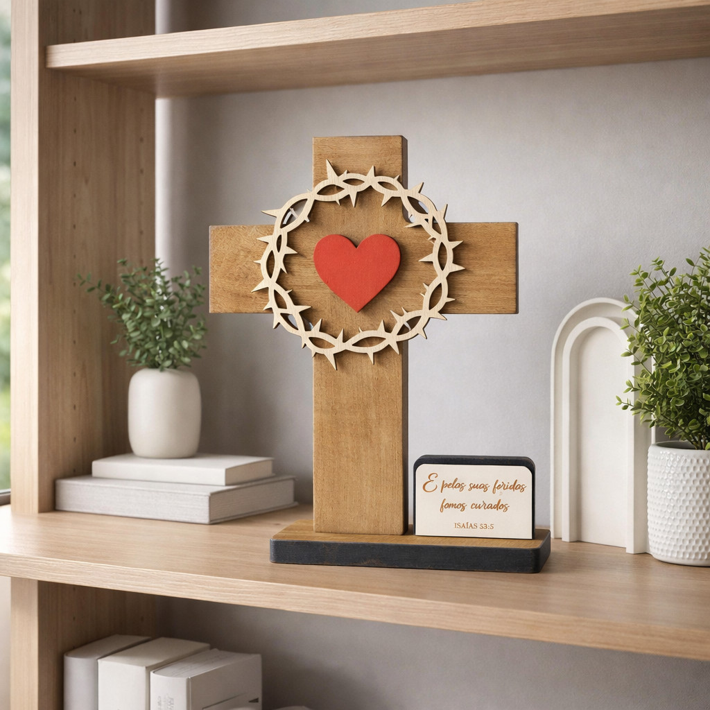 Crucifixo Cristão Isaías 53:5 Gravado a Laser | Cruz Decorativa Religiosa Madeira ou MDF