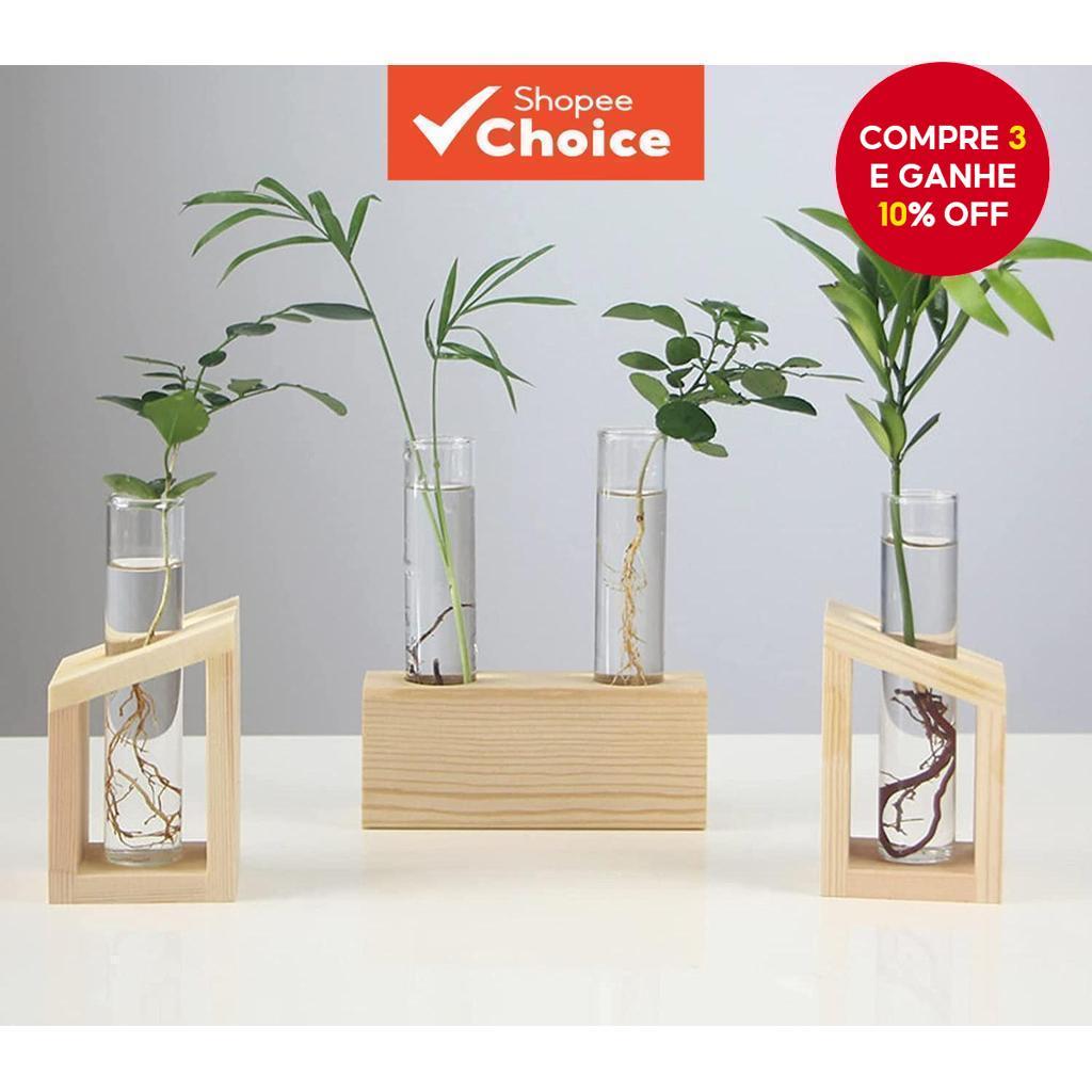Tubo Hidropônico De Vaso , Simples Decoração De Vidro-Moldura De Madeira Recipiente Para Planta Doméstica em Oferta na Shopee