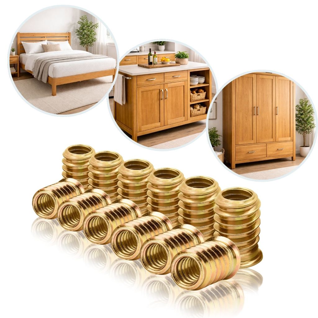 Kit 20 Porca Bucha Americana 19mm Aço Rosca 1/4 Pé Cama Box Madeira 6mm Parafuso 20UNC Fixação