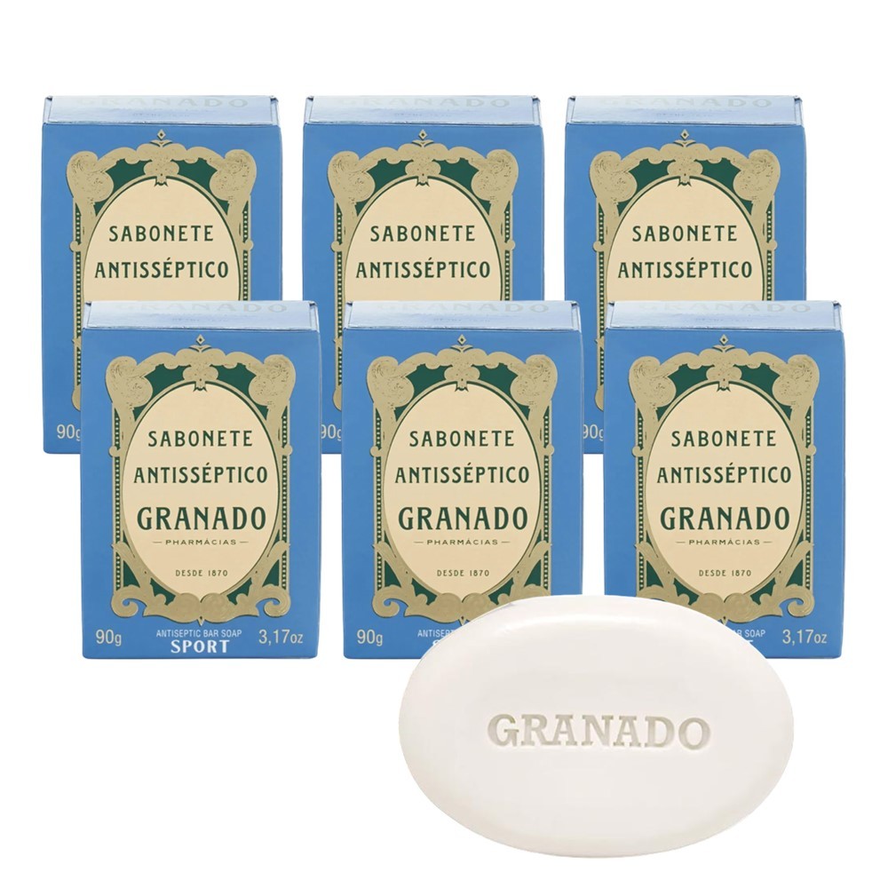 Kit 6 Sabonete Phebo Granado Antisséptico Sport Anti Acne e Oleosidade em Barra 90g