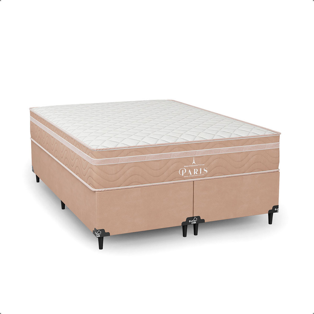 Cama Box Casal Bipartido + Colchão Paris Molas Ensacadas - Bege - e-Shop Casa