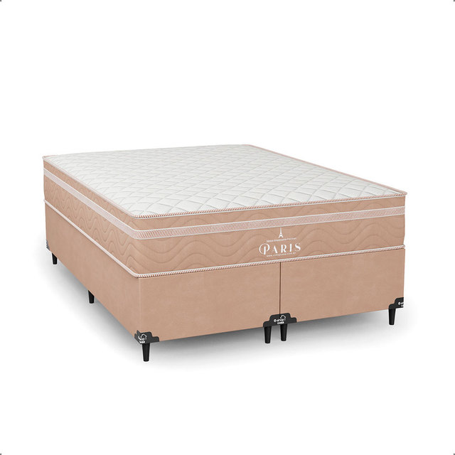 Cama Box Casal Bipartido + Colchão Paris Molas Ensacadas - Bege - e-Shop Casa