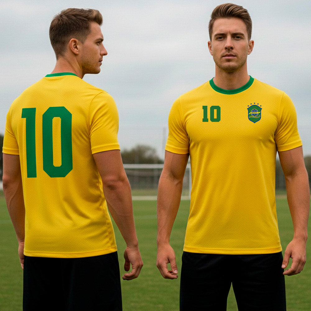 Camiseta Dry Fit Masculina Brasil Copa Do Mundo Futebol Camisa Poliéster Proteção UV 50+
