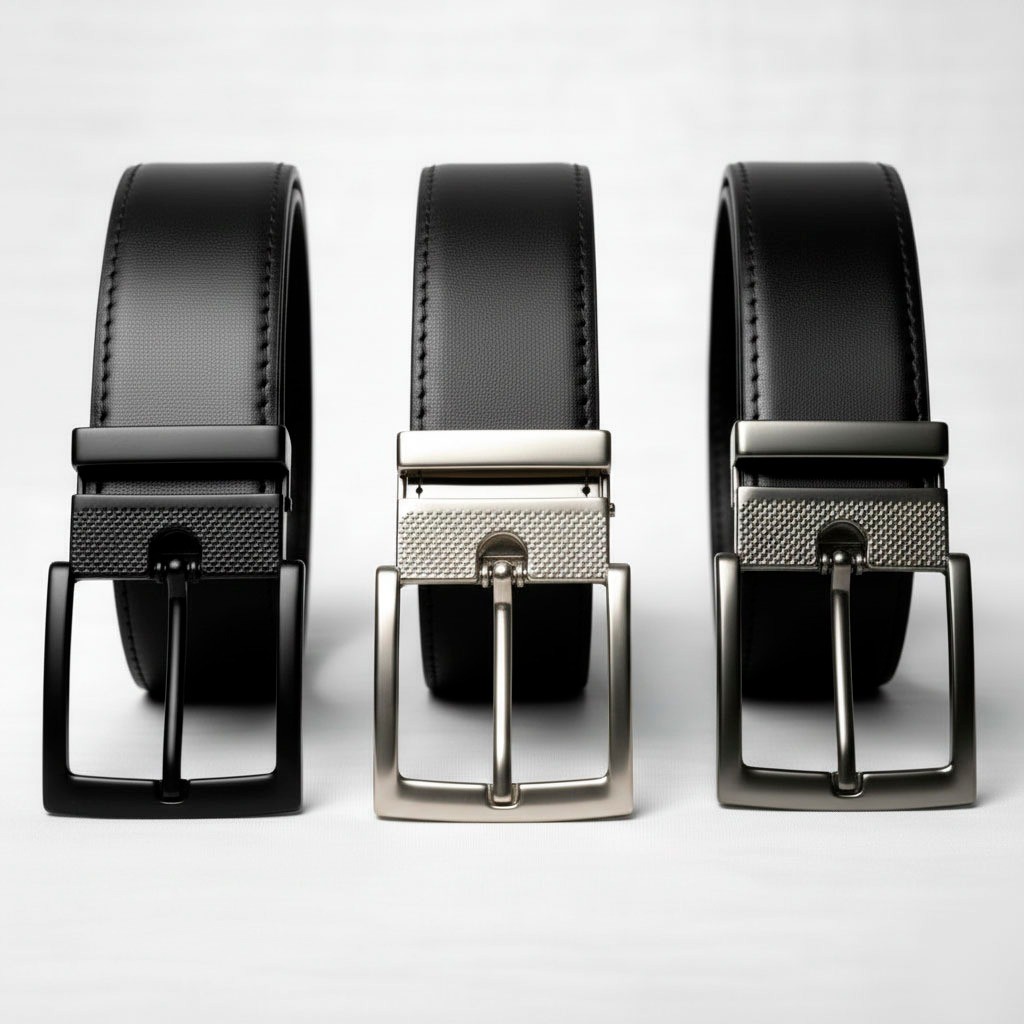 Kit 3 Cinto Masculino - 125 CM Preto Couro Rock Premium Costurado Fivela Preto Nickel Grafite