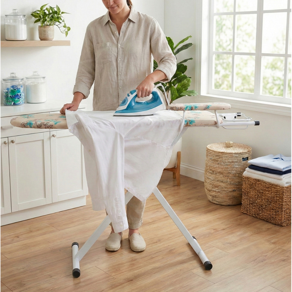 Tábua Passar Roupa Reforçada Dobrável Passadeira Grande C/ Passa Mangas Mesa Portátil Com Porta Ferro