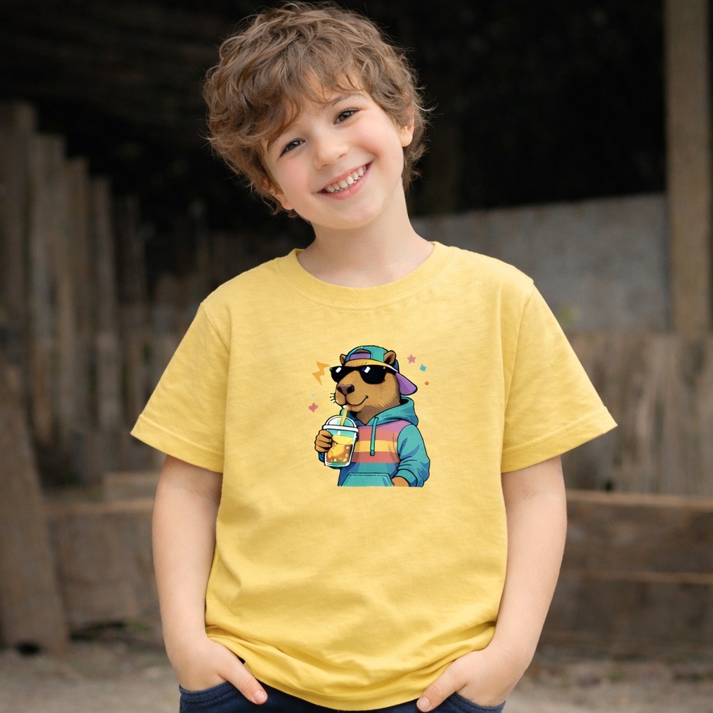 Camiseta Infantil Personalizada Desenho Capivara Estampada amarelo Divertida Confortavel Personalizada