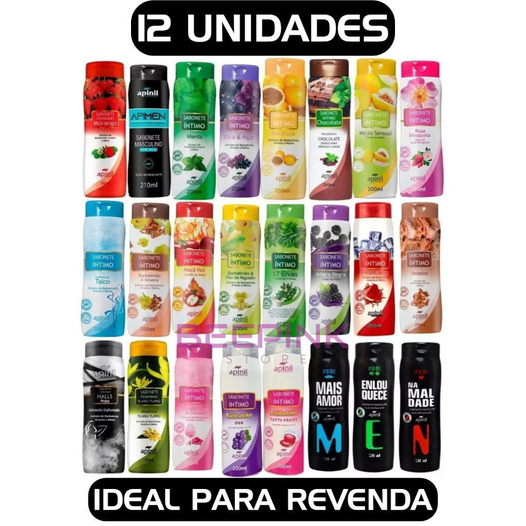 Kit 12 und Sabonete Íntimo Apinil ESCOLHER CHAT | Higiene Feminina pH Balanceado