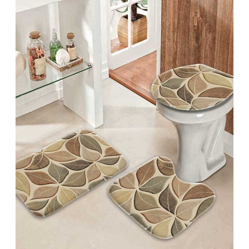 Jogo De Tapetes Para Banheiro Wevans Bege em Oferta na Shopee