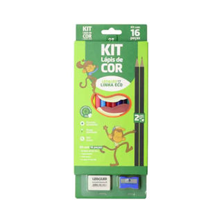 Kit Escrita Leonora Ecológico 12 Lápis de Cores + 2 Lápis Grafites HB + 1 Borracha + 1 Apontador em Oferta na Shopee