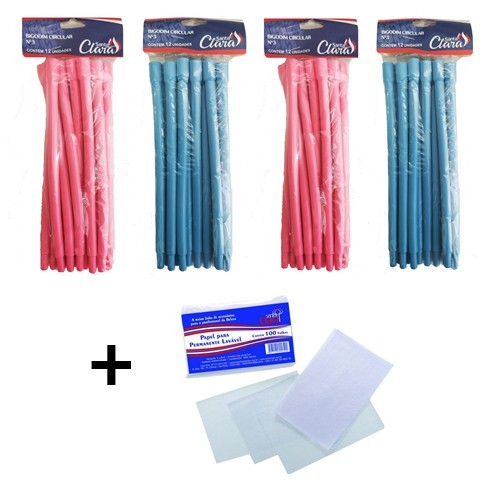 Kit Bigudinhos Permanente Nº1 36 Unidades + 100 Papel Permanente Profissional