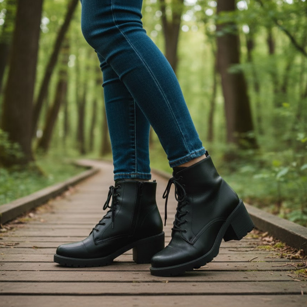 Bota Coturno Comfortflex Feminina Salto Tratorado Médio Cano Curto Confortável Zíper Original