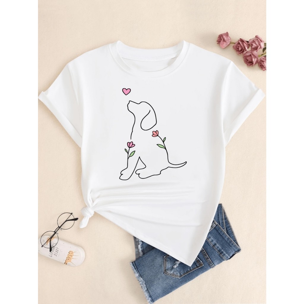 Camiseta Unissex em Algodão LINDA Camiseta De Algodão Desenho Cachorro Estampado Moda Feminina Camisa Masculina Premium 