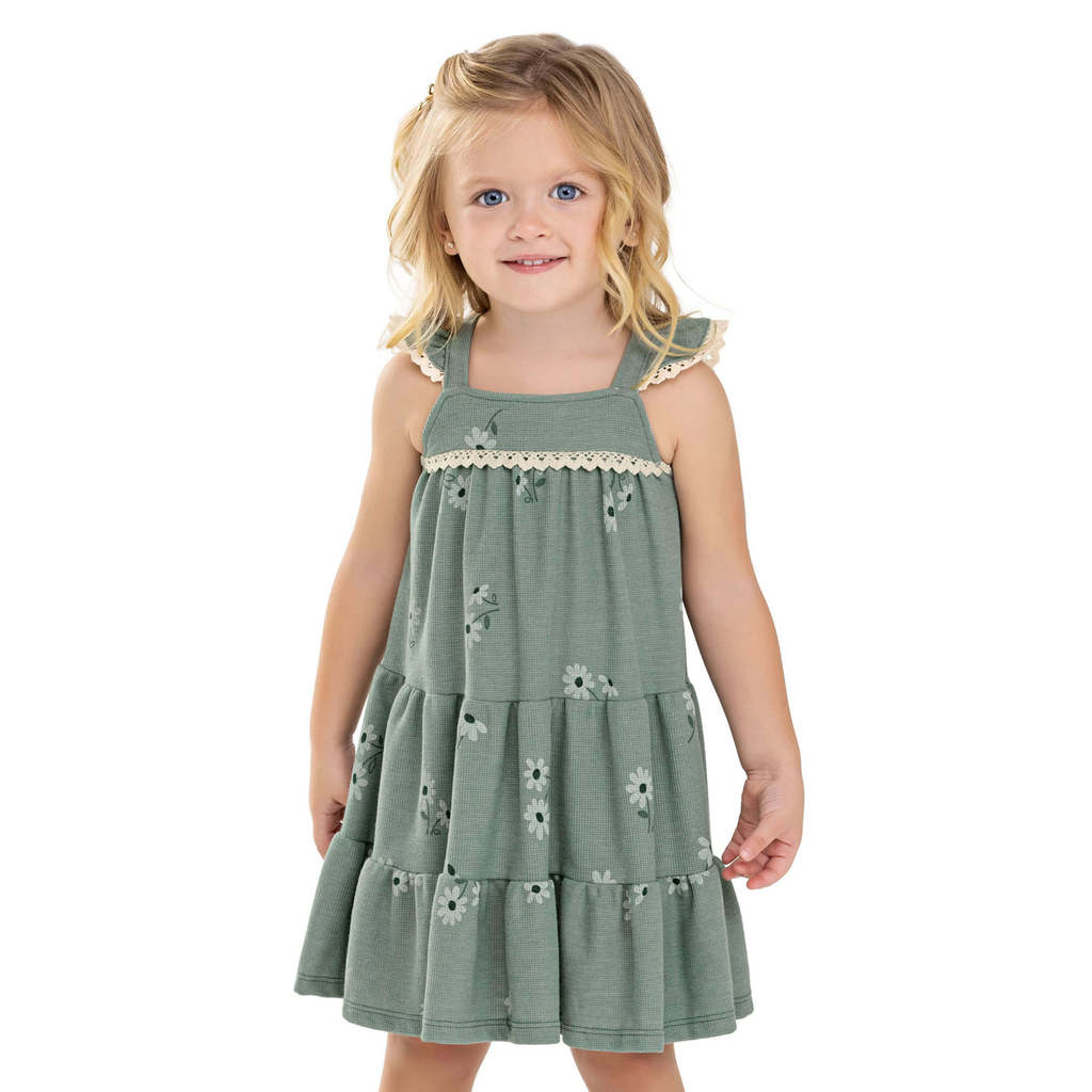 Vestido Infantil Menina Margaridas Colorittá Verde