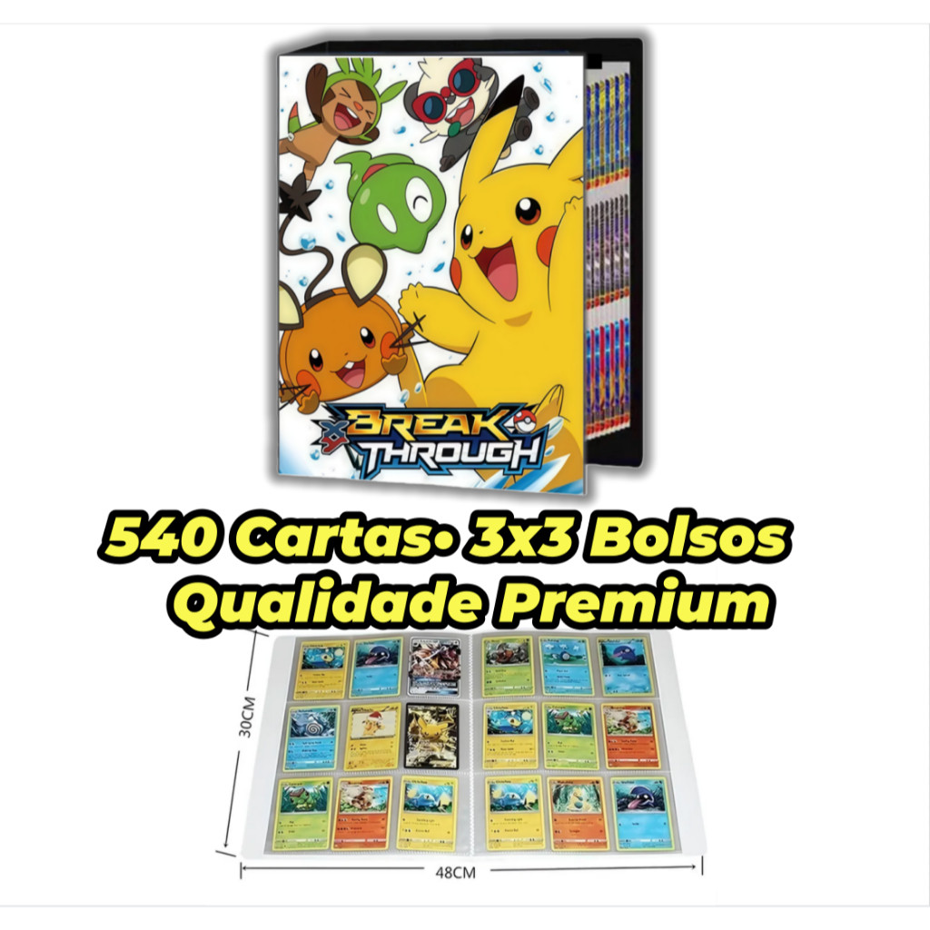 Álbum Pikachu Pokémon 540 Cartas Impermeável Capa Dura Pasta TCG Colecionador