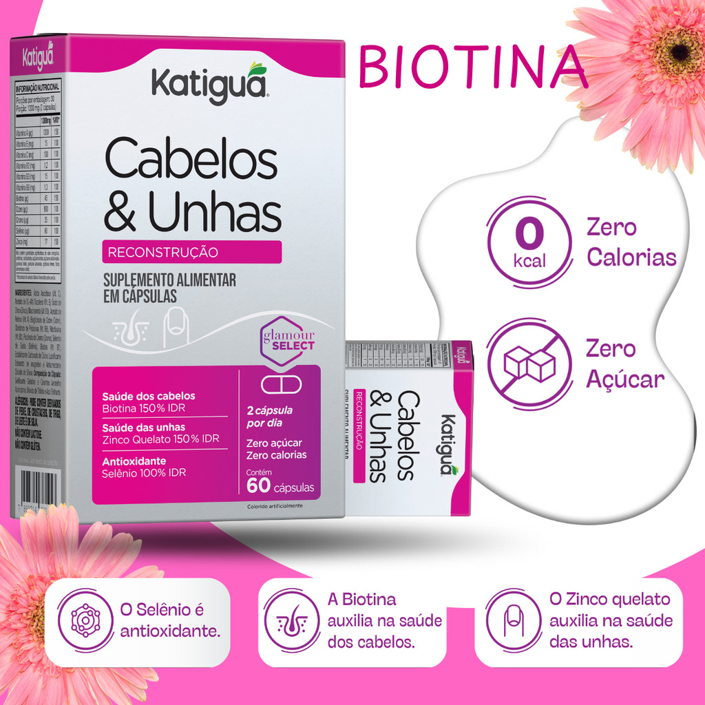 Biotina Cabelos Unhas Reconstrução 60 Cáp Suplemento Zinco Quelato Forte Resistente em Oferta na Shopee