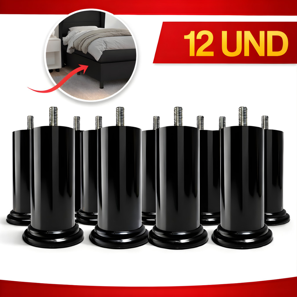 Pés para Cama Box 12cm Forte e Durável c/ Parafuso | 1 a 12 Un | Casal Queen Super Queen Base