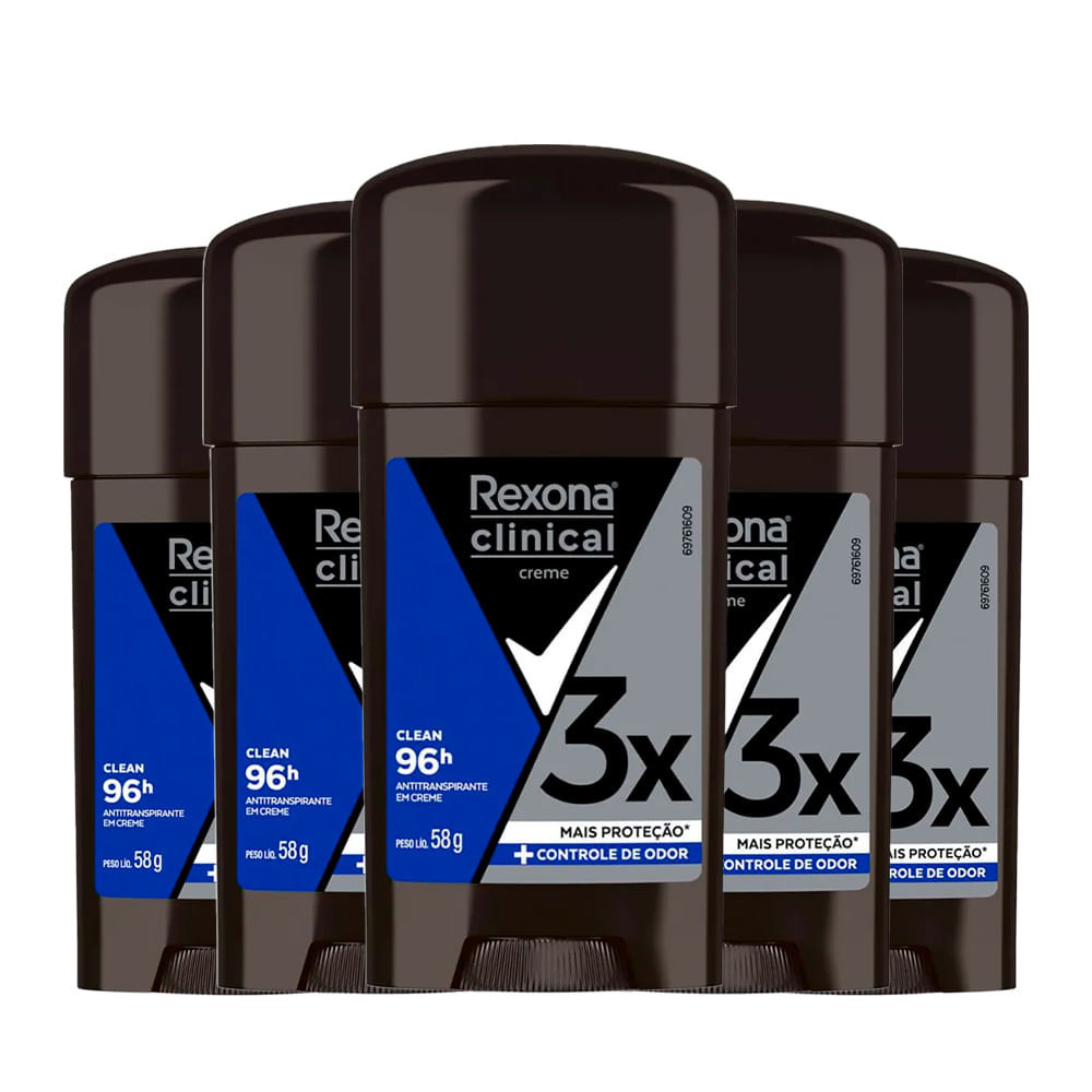 Kit Desodorante Antitranspirante Rexona Stick Clinical Men Clean 58g - 5 Unidades em Oferta na Shopee