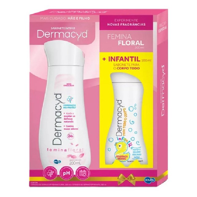 2 Kits Dermacyd Sabonete Íntimo Floral 200ml+Infantil 100ml