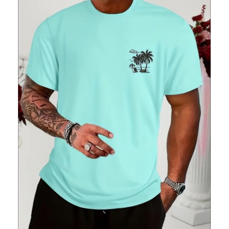 Camiseta Coco Praia Estampada 100% Algodão 30.1 Unissex Leve Confortável Manga Curta Camisa Verão