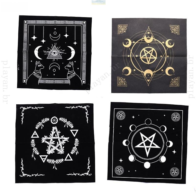 [alasuo] Toalha De Mesa De Tarô Pentagramas De Lua Tripla Pano De Altar Pagão Flanela [BR]