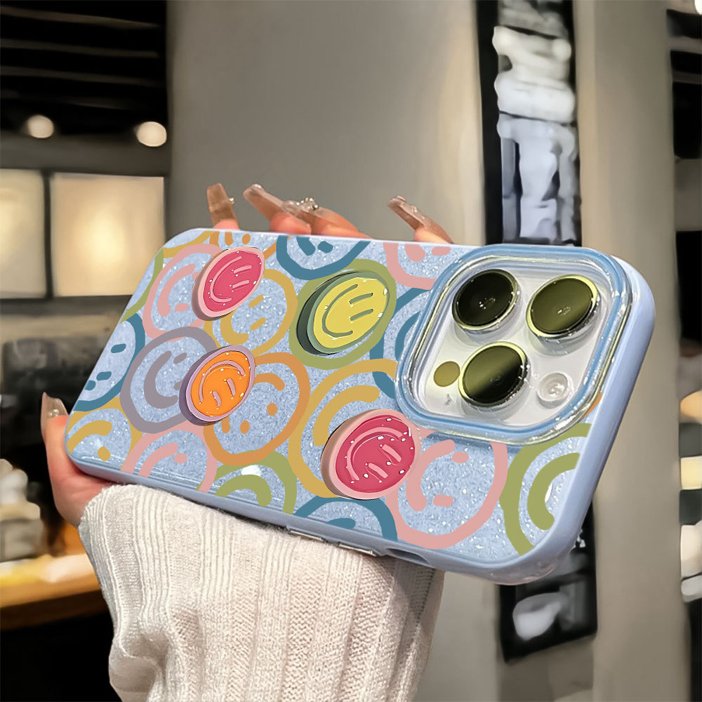 Smiley Face Capa Capinha Para Samsung Galaxy A03 A05 A15 A16 A17 A32 A34 A36 A56 S20 S21 S23 S34 S25 S26 FE ULTRA Glitte