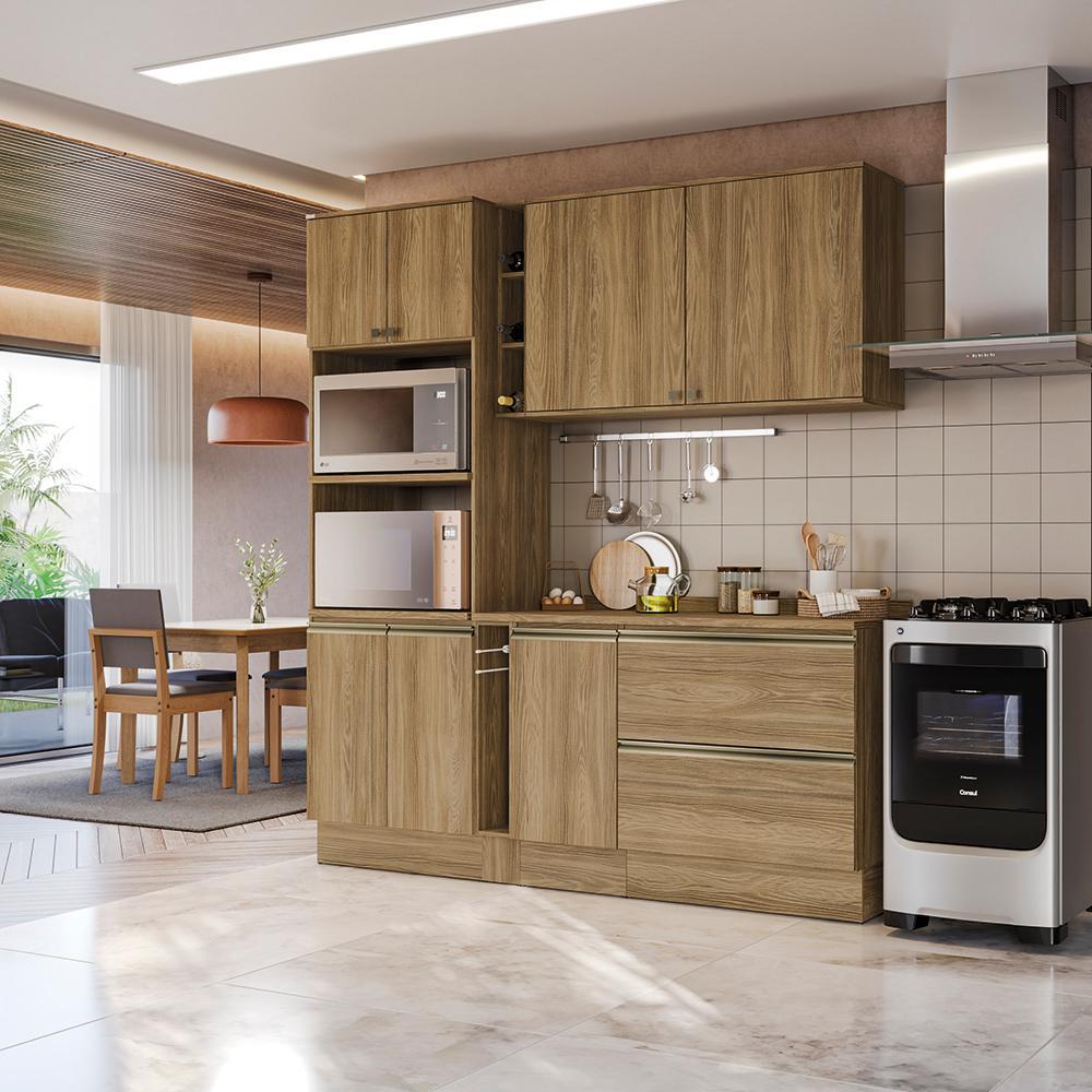 Armário de Cozinha Compacta 100% MDF 205cm Nogueira Celeste Kappesberg em Oferta na Shopee