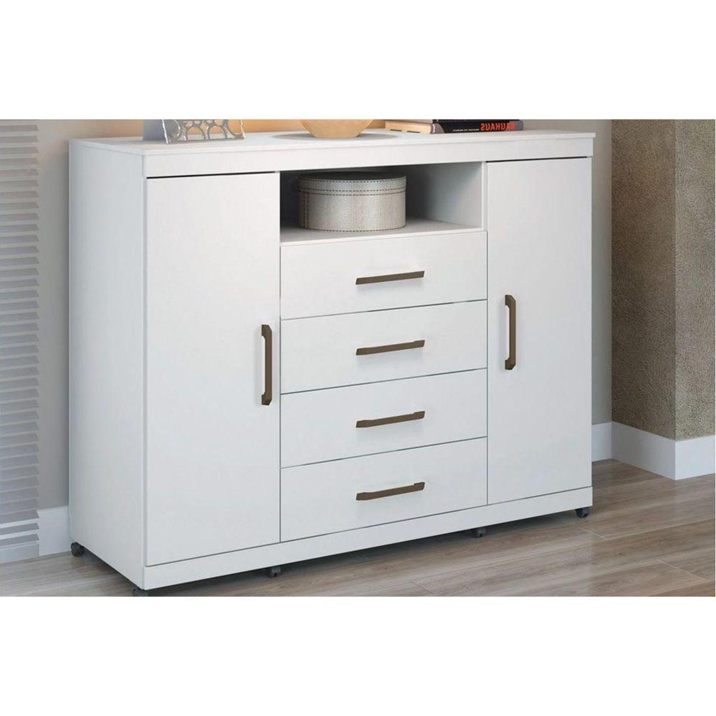 Cômoda de Quarto Master c/ 2 Portas 1 Nicho e 4 Gavetas c/ Rodízio Branco - Santos Andirá