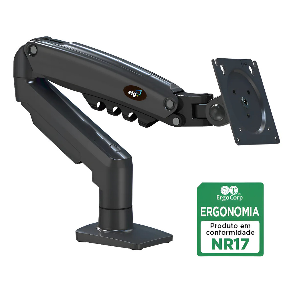 Suporte De Mesa Articulado Monitor Gamer ELG F80n cor cinza