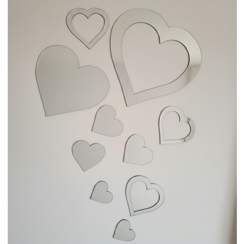 Lindo Conjunto Espelhos Decorativos Formato Coração em Acrílico  - Achadinhos da Shopee
