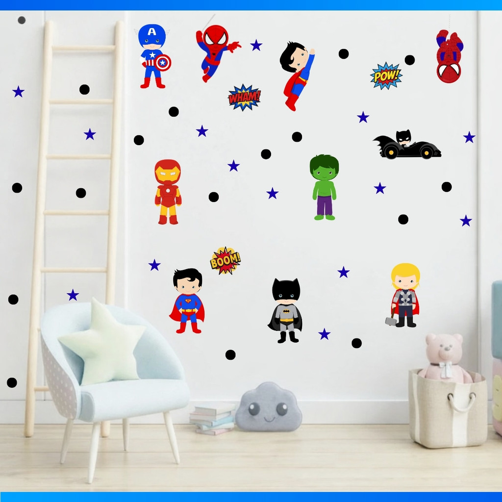 Kit Adesivo de Parede Herois - Papel de Parede Infantil - Decoração Quarto de Menino - Oferta
