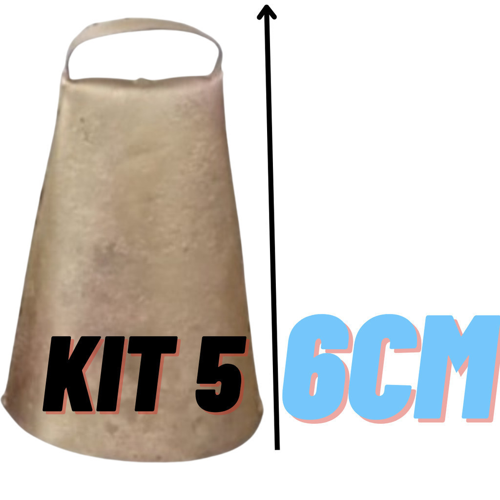 kit 5 Sino pequeno Sincerro para Cabras Bode Cabritos Bezerros Garrotes Boi Vaca Touro 6cm
