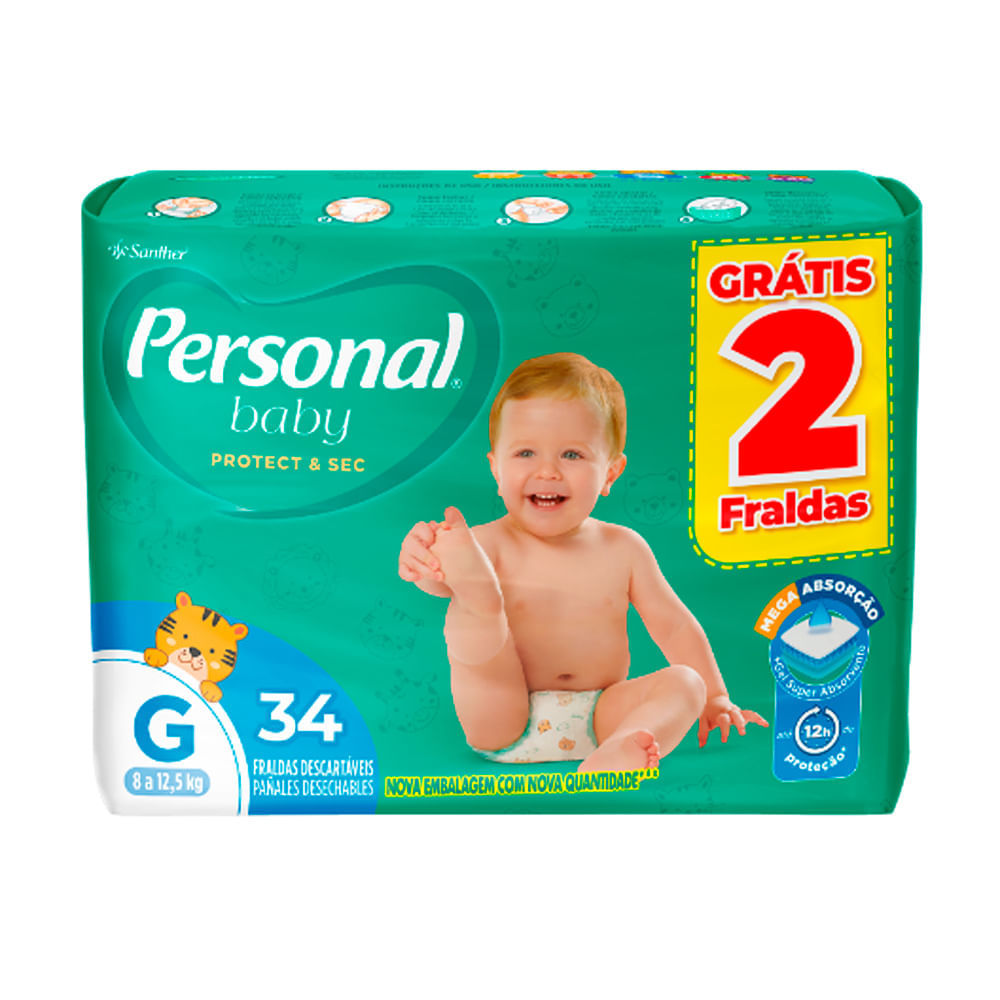 Fralda Personal Baby Protect & Sec Tamanho G Leve 34 Pague 32 Fraldas Descartáveis em Oferta na Shopee